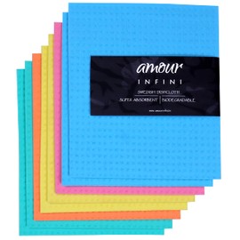 Amour Infini Swedish Dishcloths for Kitchen Pack of 8 Highly Absorbent, Super Soft, Reusable Cellulose Sponge No Odor Dish Cloths for Washing Dishes (8" x 7" - Assorted)