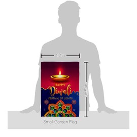 Ornament Collection Diwali Home Banner Patio Porch Lawn Garden Flag Pole Room Decoration Indoor Small Outdoor Yard Indian Festival of Lights India Happy Deepawali Hinduism Religious Sign, Made in USA