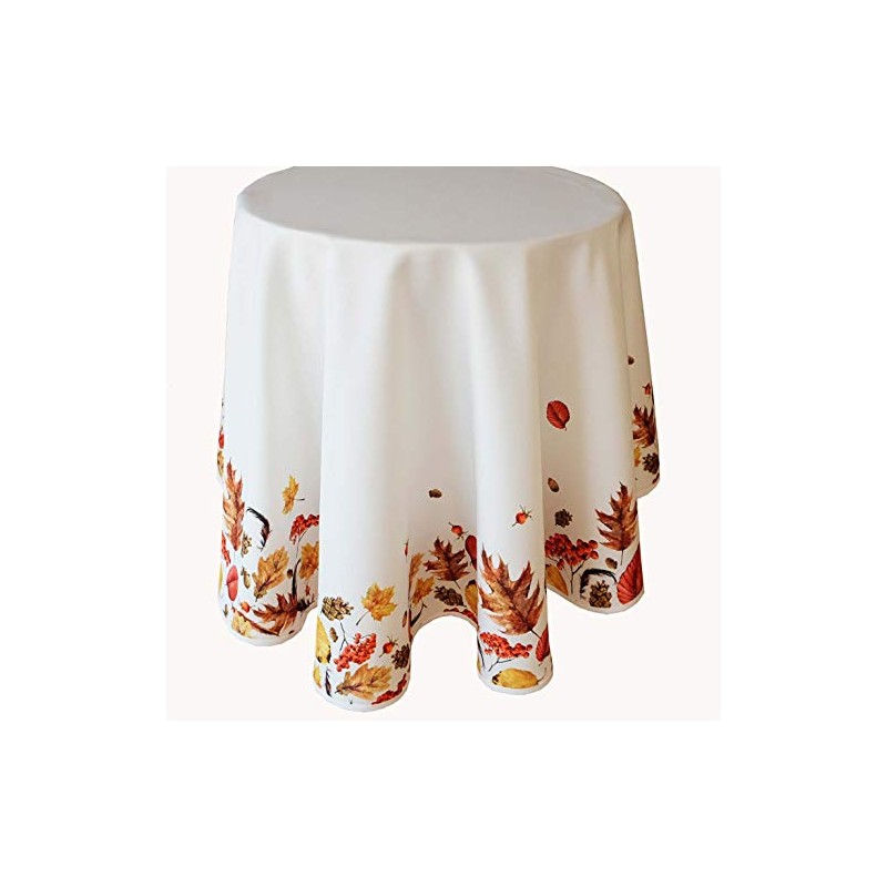 texpot Tablecloth 130 cm Round Autumn Leaves Cream White Beige