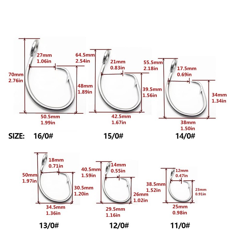11/0-16/0 Big Game White Forged Offset Circle Hooks Shark &
