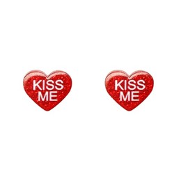 ROSTIVO Red Heart "Kiss Me" Stud Earrings – Glittery Love Design for Women, Fun Jewelry for Valentine's Day, Parties & Casual Wear
