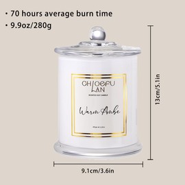 Chloefu LAN Warm Amber Candle, Scented Candles Gifts for Women & Men, Amber Oil, Cotton Wick, Natural Soy Wax for Clean Burning, Luxury Home Decor, Non-Toxic, Glass Jar Candle, 70 Hour Burn, 10 oz