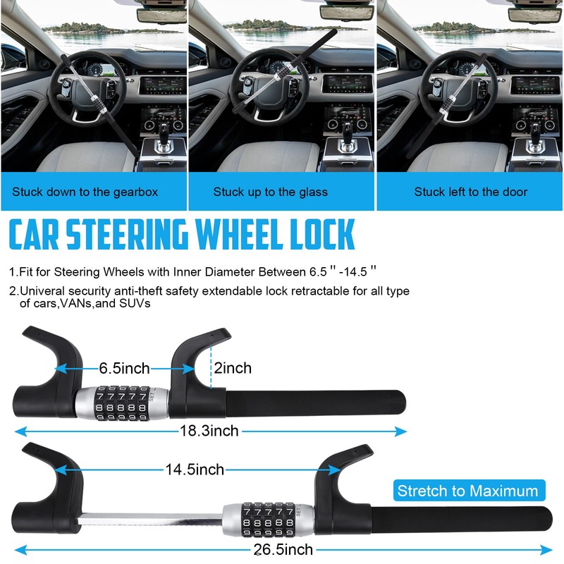 TIPHOPE Car Steering Lock Anti-Theft,Keyless Password High Security Wheel Lock
