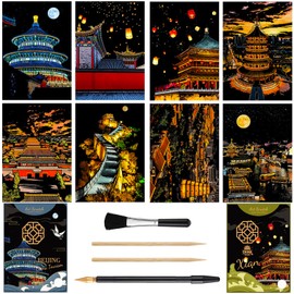 Scratch Art Rainbow Painting for Adults, Engraving Arts Scratchable Painting, Womens Hobbies Easter Party Gift, Arts Crafts Scratch Pad Kits - 8 Sheets The Forbidden City & Ancient Capital
