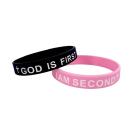 Pingyongchang GOD is First IM Second Christian Silicone Bracelets Cross Inspirational Bible Verses Pray Religious Rubber Bracelet for Women Men Faith Friendship Couples Gifts-Big Black Pink