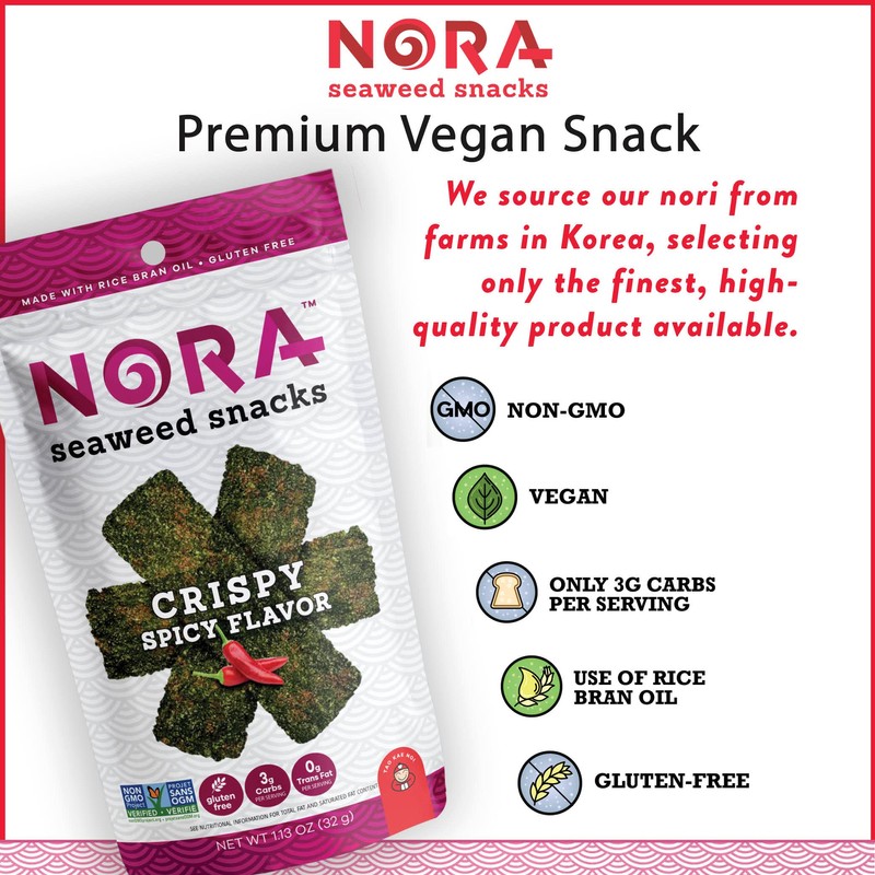 Crispy Spicy Seaweed Snacks by Nora, Thick Nori Sheets Snack