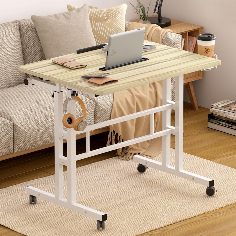 SogesPower 2 Platforms Mobile Laptop Desk Adjustable Side Table Computer