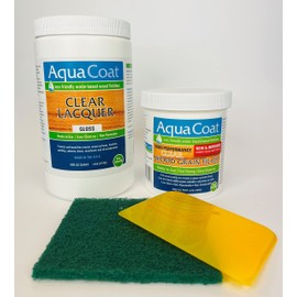 Aqua Coat Water Based Wood Finishing Bundle – High Performance Clear Wood Grain Filler Gel, Clear Lacquer Gloss, Applicator, Sanding Pad, DIY, Low Odor, Fast Drying, Extreme Clarity, Water Cleanup