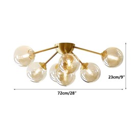 KCO Lighting 7-Lights Mid Century Modern Flush Mount Ceiling Light Overhead Amber Glass Globe Sputnik Chandelier Ceiling Light Fixture Brass Gold Bedroom Living Room Ceiling Lighting