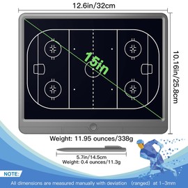 2025 Upgraded Hockey Coaching Board - TUGAU 15 Inches Large Screen Electronic Strategy Tactic Marker Board with Stylus Pen, Digital Hockey Training Equipment for Game Plan and Coach