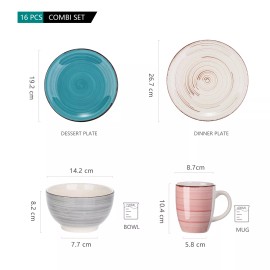 vancasso BELLA Dinnerware Set Stoneware Plate Bowl Set Tableware Service for 4 - Multi-colour-ii, 16 piece Combination set