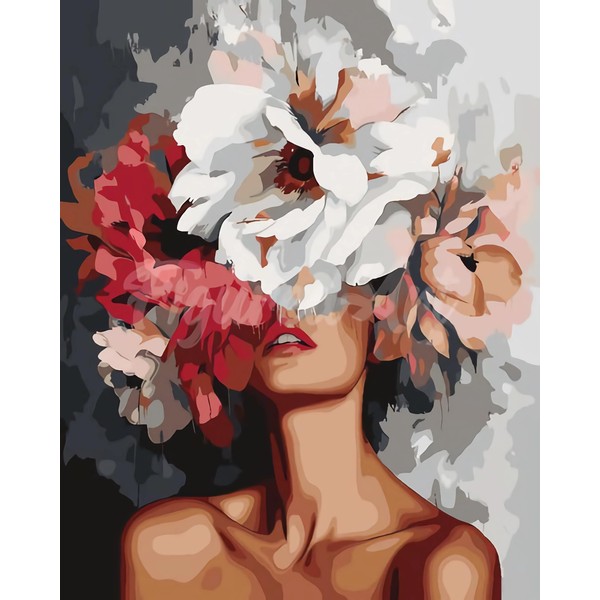 TARATH Painting by Numbers Adult Woman Flower, DIY Hand-Painted Oil