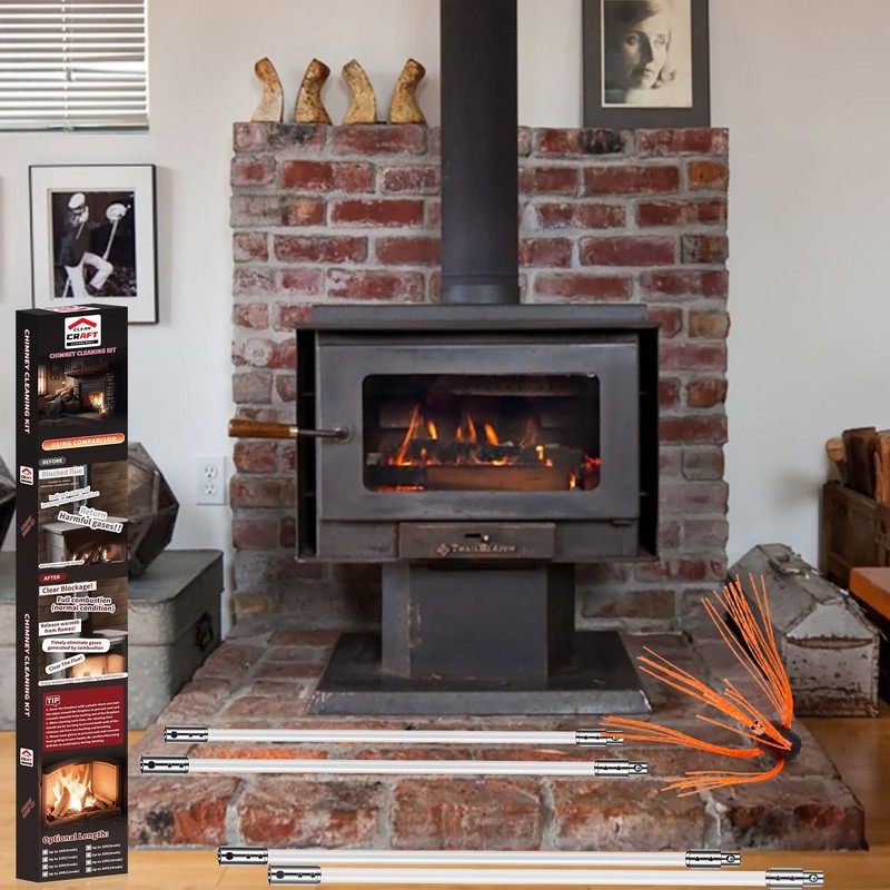 Chimney Sweep Kit - 33 Feet, 10 Flexible Rods, Brush