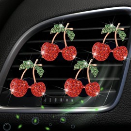 4 Pcs Cherry Decor Air Vent Clips Car Accessories,Stylish Fresheners Automotive Accessories for Women Interior Upgrade,Cherry Rhinestone Clip Bling Cute Car Interior Decoration for Women Decor