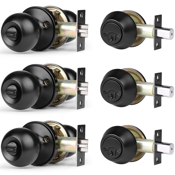 3 Pack Entry Door Knob and Double Cylinder Deadbolt Combination
