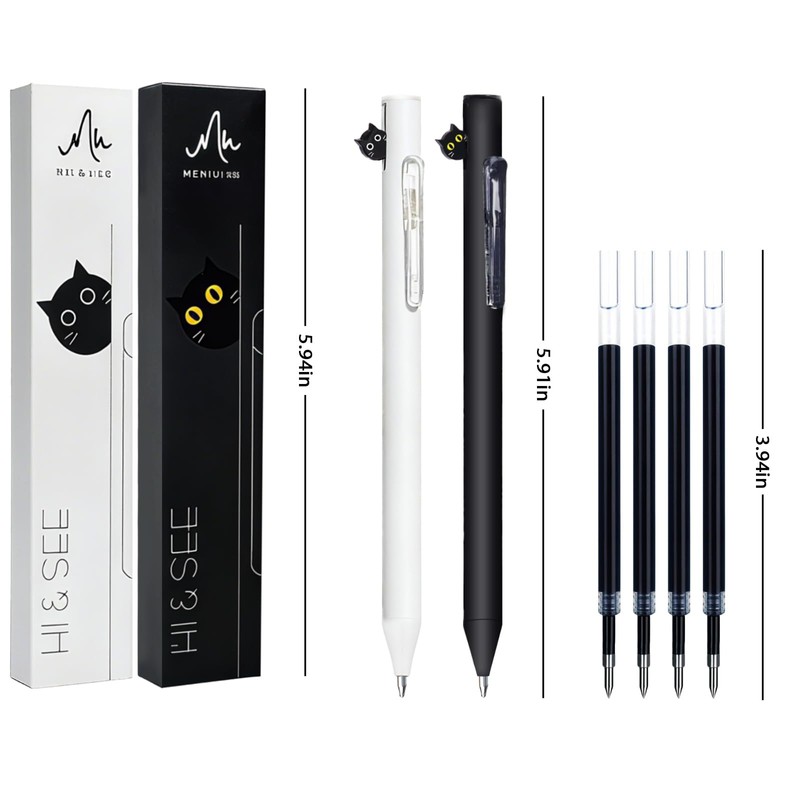 2 Pcs Cute Cat Pens Cute Retractable Cat Gel Pens