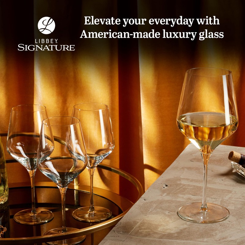 Libbey Signature White Wine Glasses Set of 4, Seamless Long