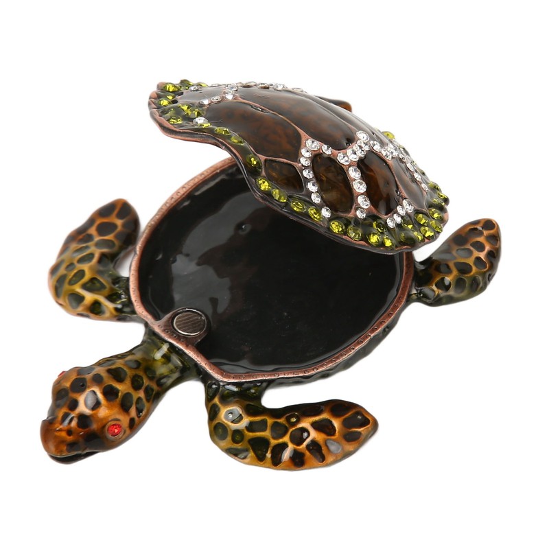 Turtle Trinket Boxes Handcrafted Hand Painted Rhinestones Hinged Trinket Boxes