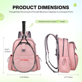 JKAOO Tennis Bags for Women, Waterproof Tennis Sling Crossbody Backpack Holds 2 Rackets Tennis Racket Bag for Pickleball & Badminton (Pink)