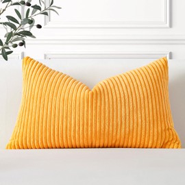 Artscope Cozy Striped Corduroy Cushion Cover 30x50cm Super Soft Decorative Oblong Throw Pillow Covers Case for Sofa Couch Bedroom Car Decor 12 x 20 Inches, Yellow