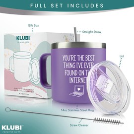 KLUBI KLUBI Best Thing I Found On The Internet Mug - Valentines Day Gift for Wife Birthday Gifts for Girlfriend 14oz Tumbler With Handle Mothers Day Gifts for Women 1yr Dating Gifts for Her