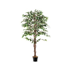 SlickBlue Tall Artificial Ficus Tree Indoor Faux Plant with 1008 Adjustable Leaves Cement Nursery Pot Decor