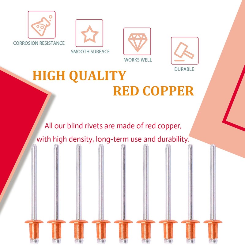 Hilitchi Dome Head Red Copper Blind Rivets Self-Plugging Open End