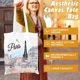Paris Travel Gifts Tote Bag - Vintage Paris Reusable Tote Bags City Themed Souvenir for People Who Travel for Women Trip Lover Shopping Grocery Books Reader Birthday