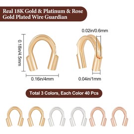 Beebeecraft 120Pcs 3 Colors Wire Guardian 18K Gold Plated U Shape Wire Guard Loops Thread Protector with 0.6mm 0.6mm for Jewelry Making Bracelet Necklaces