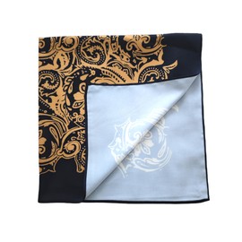 GIMIRO Men's Simulated Silk Scarf 53 x 53 cm Vintage Scarf Small Square British Style Cashew Flower Scarf, Black Golden Retro Printing