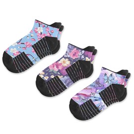 Viasox Ankle Compression Socks for Women & Men 3 Pack, 14 mmHg Support Improves Circulation, Extra Cushioned (Flower Power, S/M)