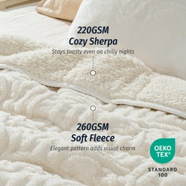 Wemore Jacquard Fleece Weighted Blanket King Size 80" x 87" 15lbs, Super Soft Cozy Sherpa Weighted Blankets for Adults, Ultra Fuzzy Heavy Blanket for Sleep, Fluffy Warm Throw for Bed, Cream White
