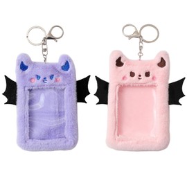 Pack of 2 Plush Card Holder, Card Holder, Card Holder with Key Ring, Reusable Card Holder Keychain, Cute, with Key Ring, Card Holder for Photo, Work Permit