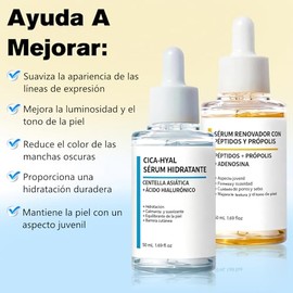 Centella Asiatica Suero y CICA Péptidos Propóleo Suero, 2 En 1 Kit de Sérum Coreana,Hidratación Profunda y Reparación, Cuidado Antiedad y Reparador,Ap
