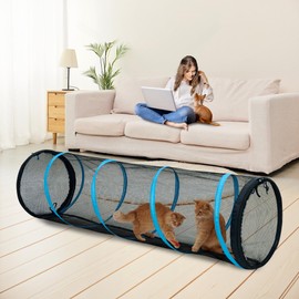 ITENT Cat Play Tunnel-3 Packs for Indoors and Outdoors,Cat Tunnel Outdoor, Kitty Outdoor Enclosure, Cat Enclosures Easy to Connect with Two Zipper Doors,Product Size 59'' x 18'',3pcs /Set,Blue Trim