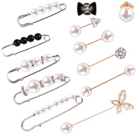 12 Pieces Pearl Scarf Brooch Pin Assorted Muslim Scarf Hijab Clips Small Brooch Set Metal Clips for Headscarf Shawl Muslim Women Scarves Hijab Safety Shawl Brooch Pins for Women Men Kids