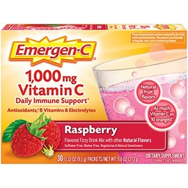 Emergen-C 1000mg Vitamin C Immune Support Powder Raspberry 30CT Includes Zinc, Manganese, 7 B Vitamins and Electrolytes for Back to School Essentials 