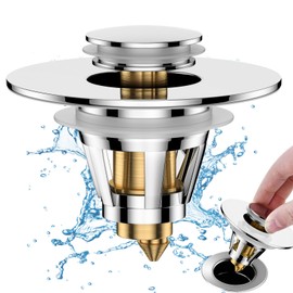 Universal 2 in 1 Bathroom Sink Drain Strainer，Pop Up Sink Drain Filter with Removable Stainless Steel Anti-Clogging Filter Basket，Bathroom Drain Stopper Sink Plug for 1.04"-1.89" Basin Drain Holes