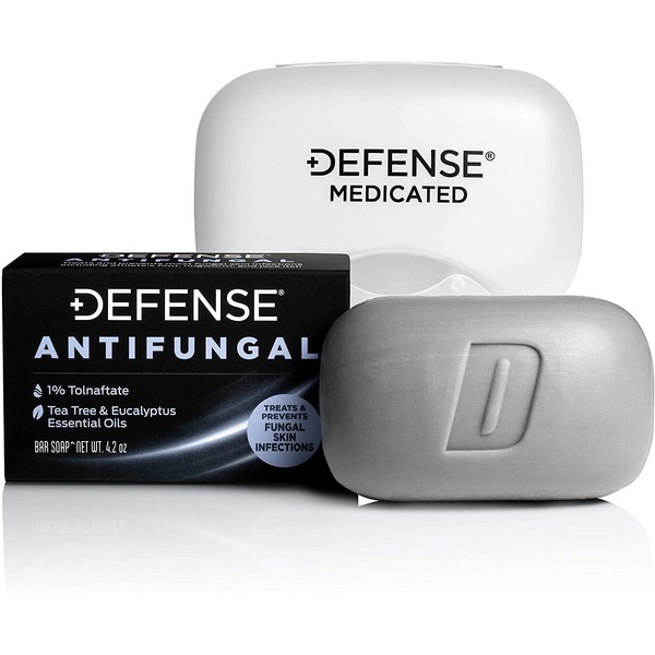 Defense Antifungal Medicated Bar Soap | Intensive Treatment for Athlete's Foot Fungus and Fungal Infections of The Skin (One Bar with Snap-Tight Case)