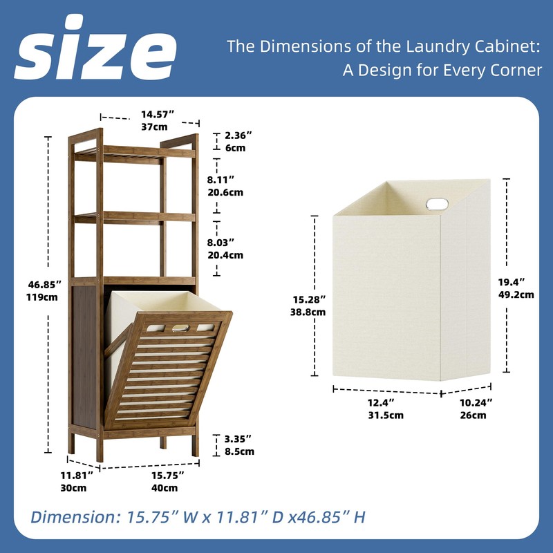 HITNET Bamboo Tilt Out Laundry Hamper, Bathroom Storage Cabinet with