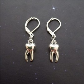 Tooth Leverback Earrings, Tooth Charm Pentant Jewelry, Dentist Dental Hygienist Lever Back Earrings