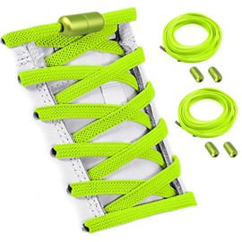 2 Pairs Shoelaces Elastic No Tie Shoe Laces for Adults, Kids and Elderly, One Size Fit All for Shoes. (Neon Green)