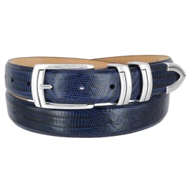 Harbor Italian Calfskin Genuine Leather Designer Golf Dress Belt 1-1/8"(30mm) Wide (Lizard Navy, 38)