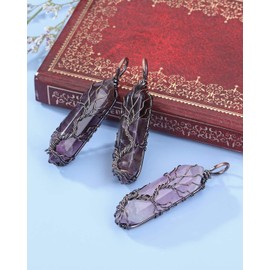 JOVIVI Amethyst Tree of Life Crystal Healing Pendant Necklace Vintage Bronze Wire Wrapped Purple Gemstone Quartz Point Chakra Energy Stone Necklace Jewelry for Women Men