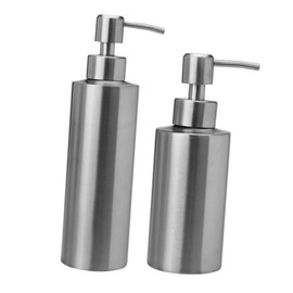 Healvian 2pcs Stainless Steel Press Type Soap and Lotion Dispenser Bottles Refillable Hand Dispenser with Cylindrical Design for Bathroom Kitchen Laundry Use
