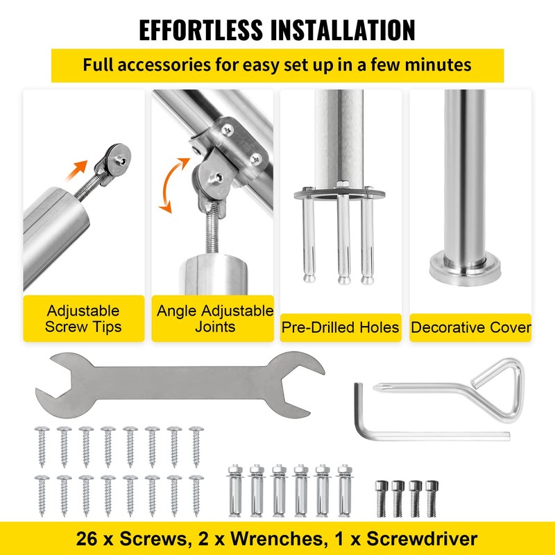 VEVOR Handrail for Outdoor Steps, 2-3 Steps Outdoor Handrail, Adjustable