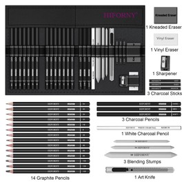HIFORNY 28 PCS Sketching Drawing Pencil Set,Sketch Pencils Art Supplies with Graphite,Charcoal,Blending Tools,Accessories,Drawing Kit for Adults Artists in Canvas Roll Up Case