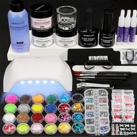 Morovan Acrylic Powders Monomer Liquid Set Professional Acrylic Nail Kit Set With Everything With Lamp