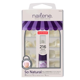Nailene So Natural Artificial Nails, Undecorated – Fake Nail Kit with 216 Nails (12 Sizes) and Nail Glue Included – Designed for Comfort & Natural Look – False Nails with up to 7 Days of Wear