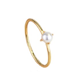 Wenbin Women's 14k Yellow Gold Mini Pearl Inlaid Pearl Ring 925 Sterling Silver Ring Wedding Party Jewelry New Size 6-10 (Size 9)
